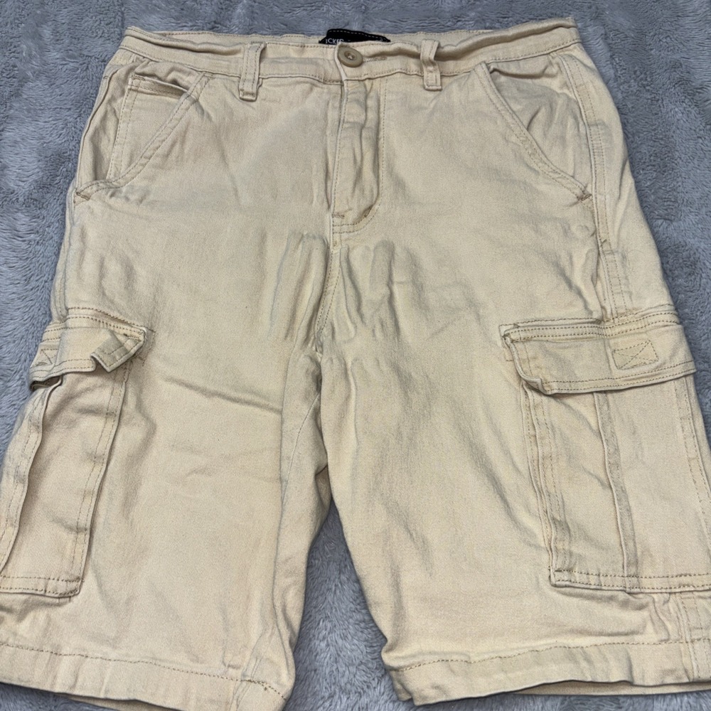 Wicked Stitch Cargo Shorts Mens 30 Beige Stretch